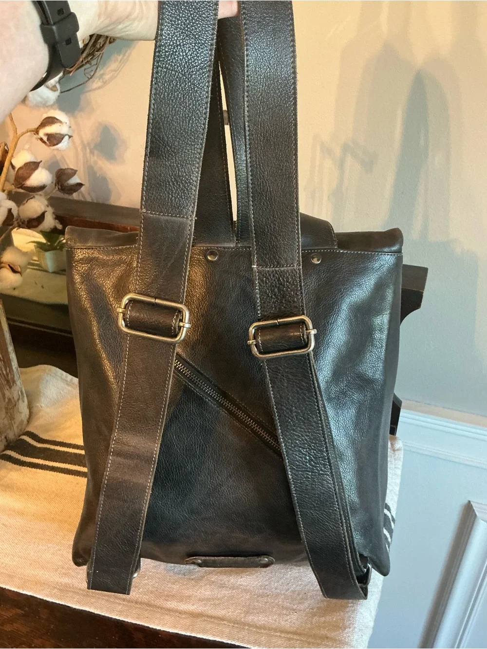 Bed Stu Leather Unisex Howie Flapover Leather Backpack Black Rustic Retail $365